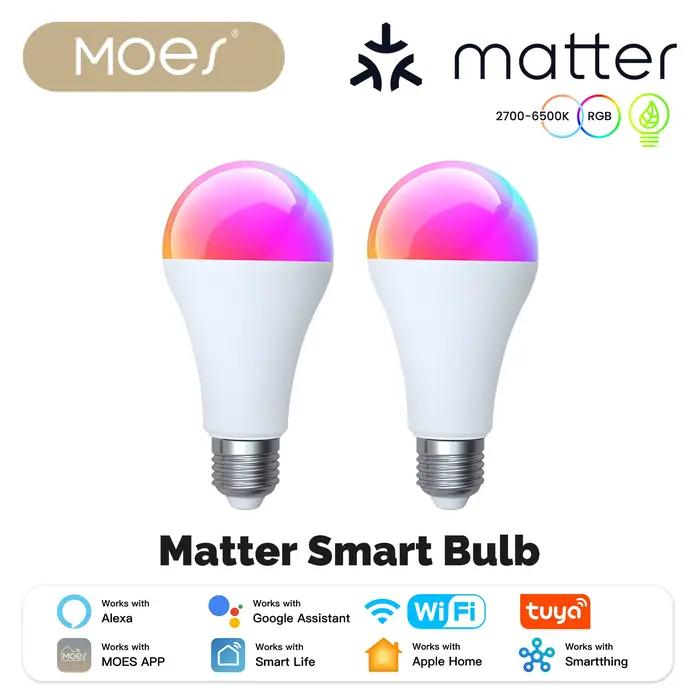MOES Tuya MATTER WIFI ampoule LED intelligente variable 14W RGB C + W E27 changement de couleur 2700