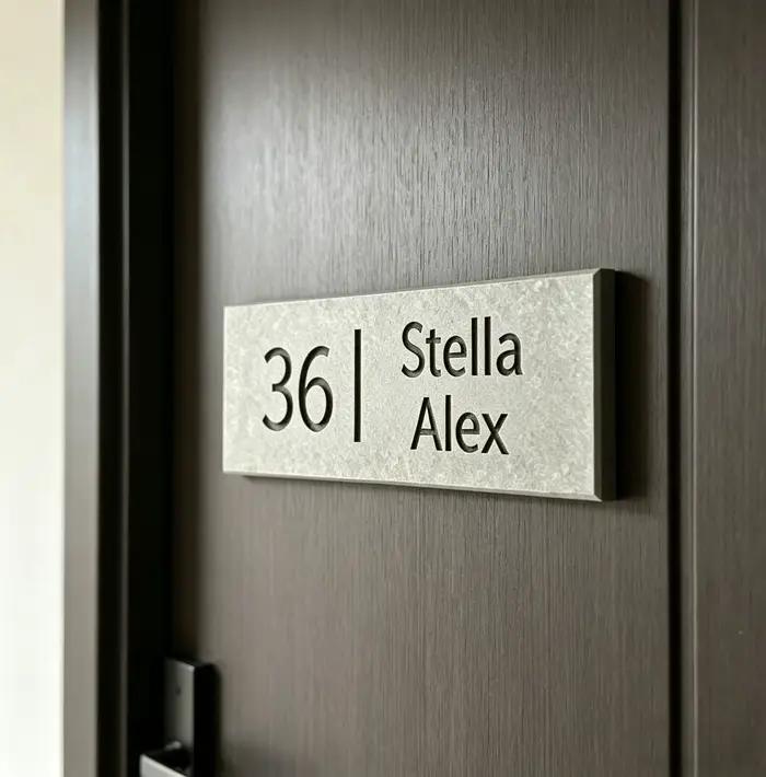 Plaque personnalisée en pierre laquée avec adhésion 3M pour numérotation de maison et décoration intérieure occasions spéciales