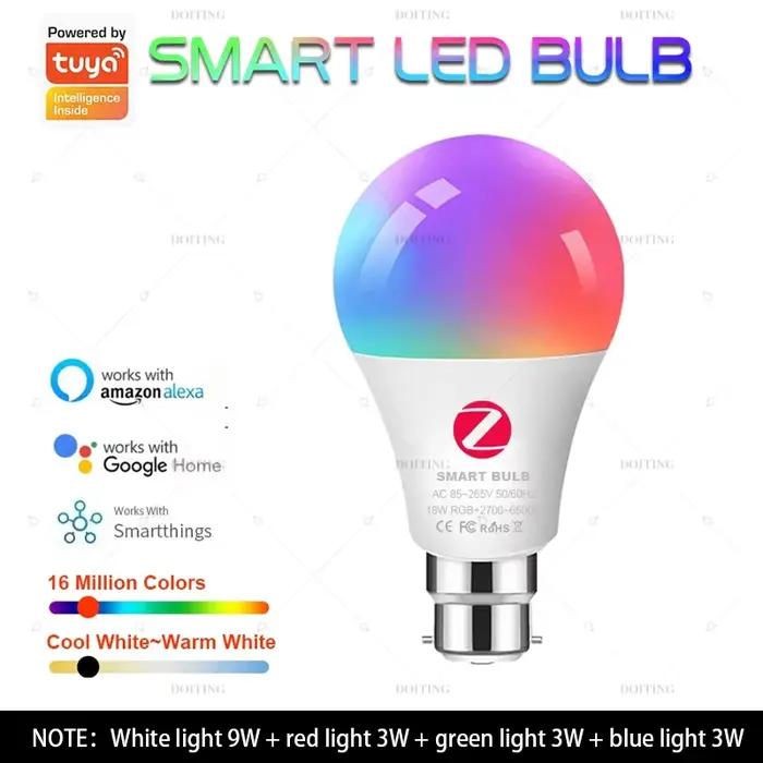 Ampoule Led Intelligente 110V 220V E27 B22 Fonctionne Avec Alexa Echo Plus Google Home Assistant App Commande Vocale 2MQTT Occasions Spéciales