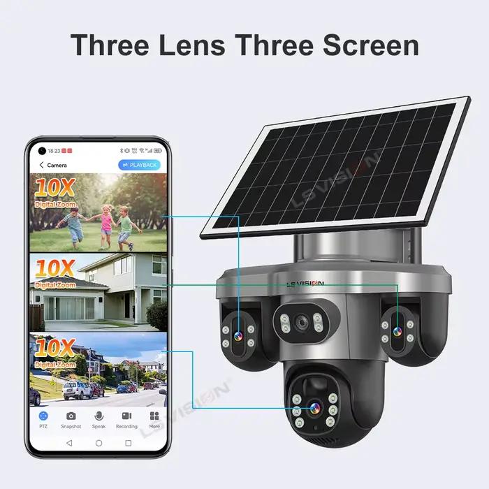 Caméra de sécurité LS Vision 15MP trois objectifs PTZ solaire extérieure WiFi 4G zoom numérique 10x suivi automatique trois écrans pour maison et entreprise