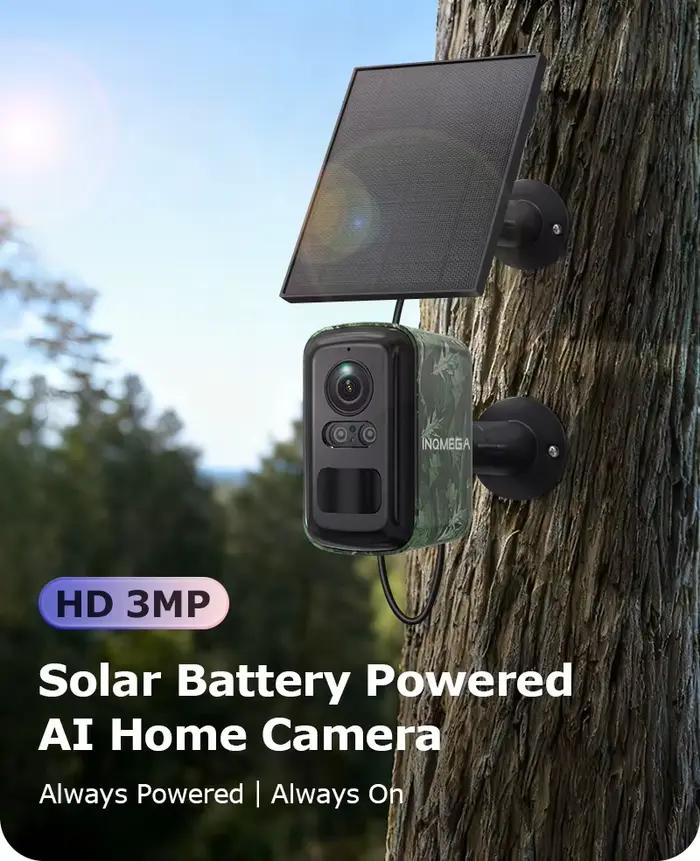 INQMEGA 5MP Mini caméra solaire 4G Surveillance extérieure Camouflage couleur WiFi