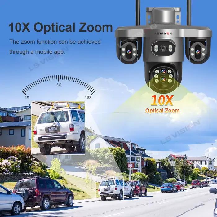 LS VISION caméra solaire Wifi extérieure avec Zoom optique 10X trois écrans 4G SIM Cctv sécurité à domicile