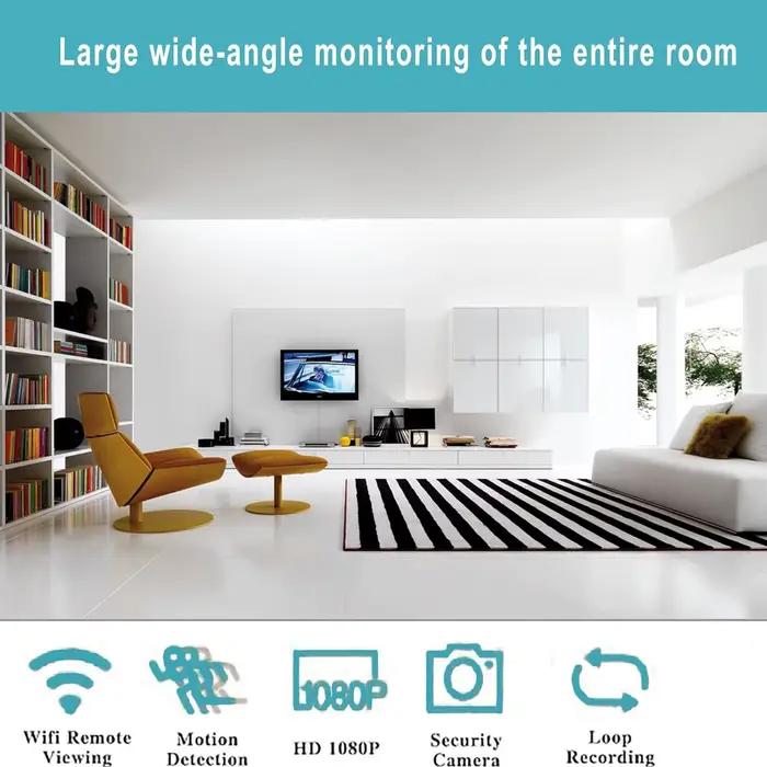 Caméra WiFi détecteur de fumée HD 1080P caméras sans fil pour bureau à domicile Surveillance de sécurité