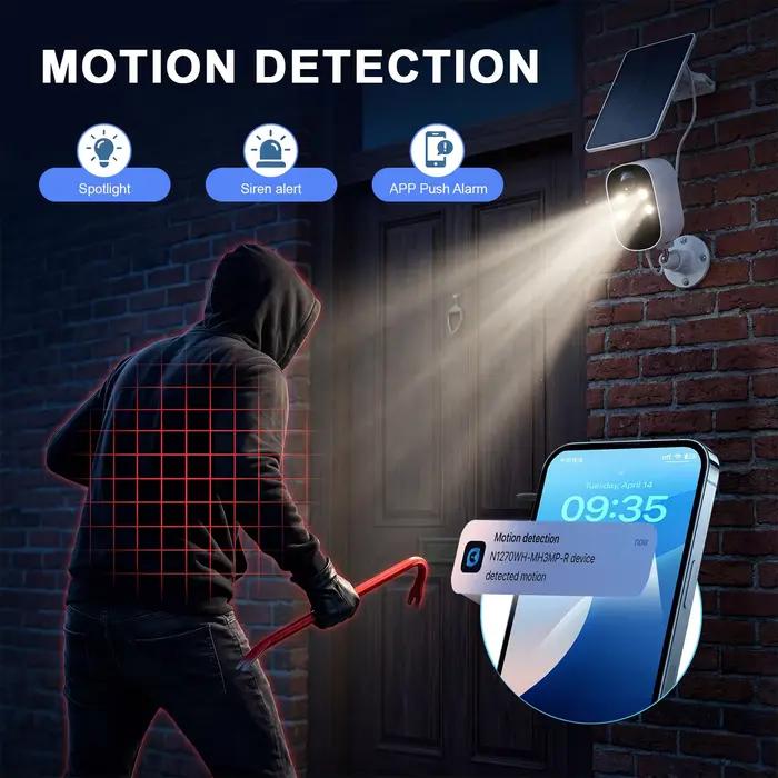 Caméra de sécurité sans fil alimentée par batterie solaire 2K avec vision nocturne couleur et infrarouge pour surveillance extérieure résistante aux intempéries