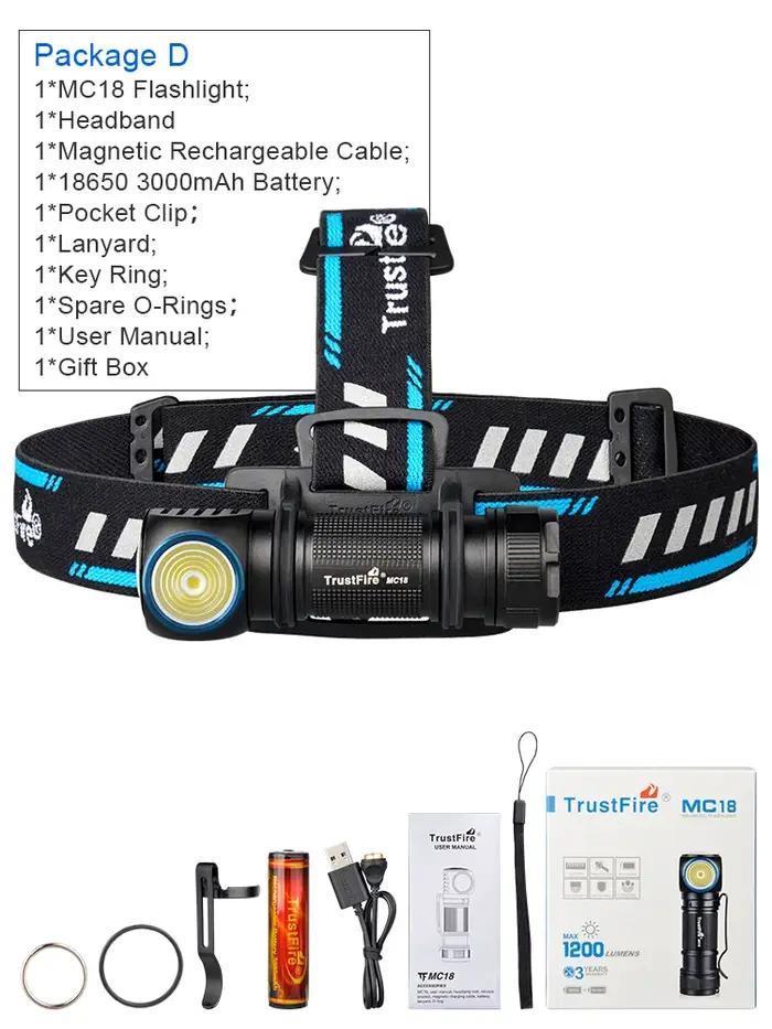Trustfire Mc18 lampe frontale Led xp-lhi 18650 magnétique 2a Usb