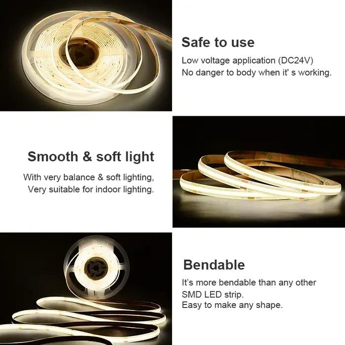 Bande lumineuse LED COB IP65, étanche, 480 LED s/m, ruban Flexible haute densité RA90 3000K 4000K 65