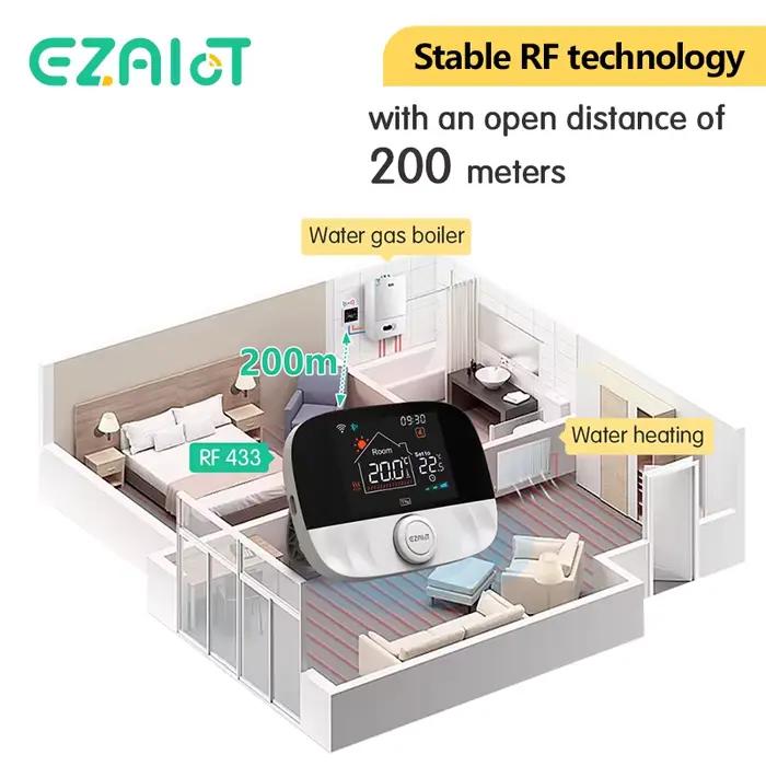 Chaudière à gaz Thermostat sans fil RF433 régulateur de température ambiante Programmable chauffage par le sol thermorégulateur batterie alimenté par USB