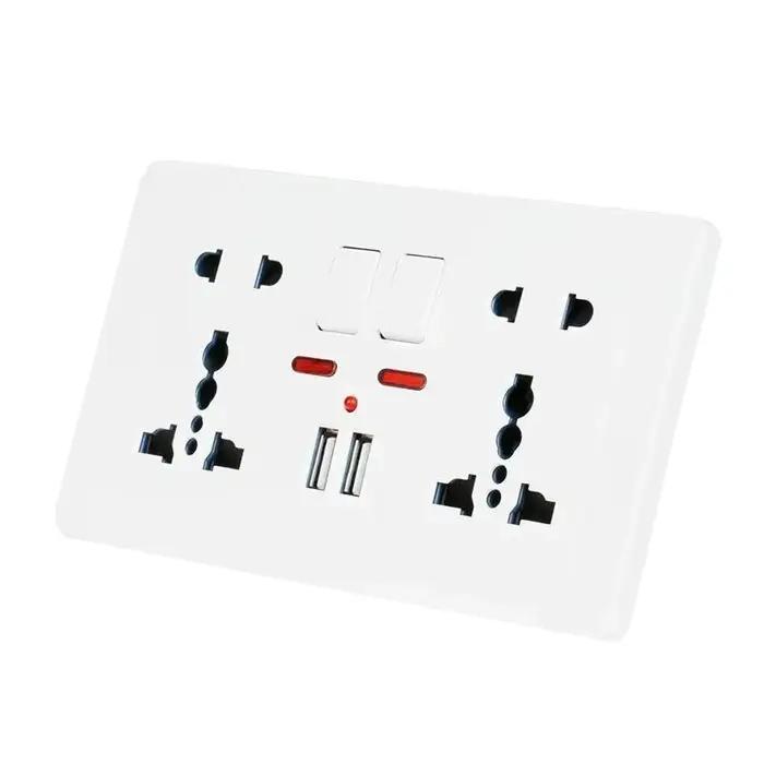 Prise murale double universelle 5 trous avec interrupteur chargeur USB indicateur LED pour usage résidentiel occasions spéciales