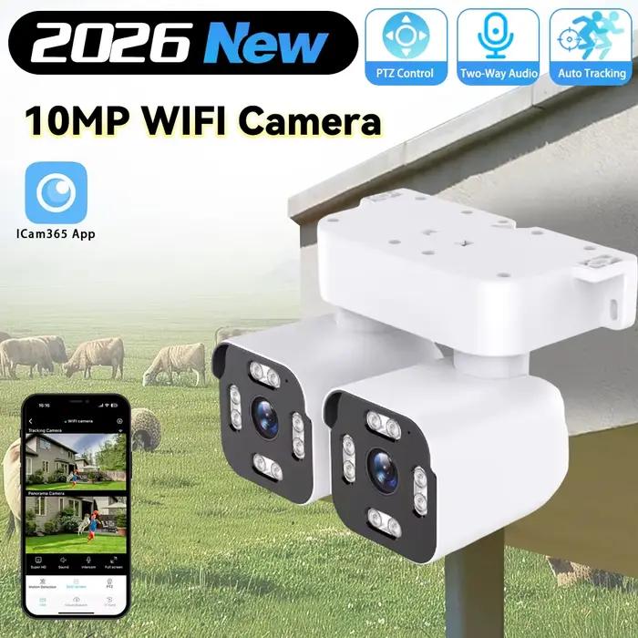 Caméra IP WIFI ICam365 5K 10MP, caméra extérieure à double objectif, double écran, surveillance CCTV