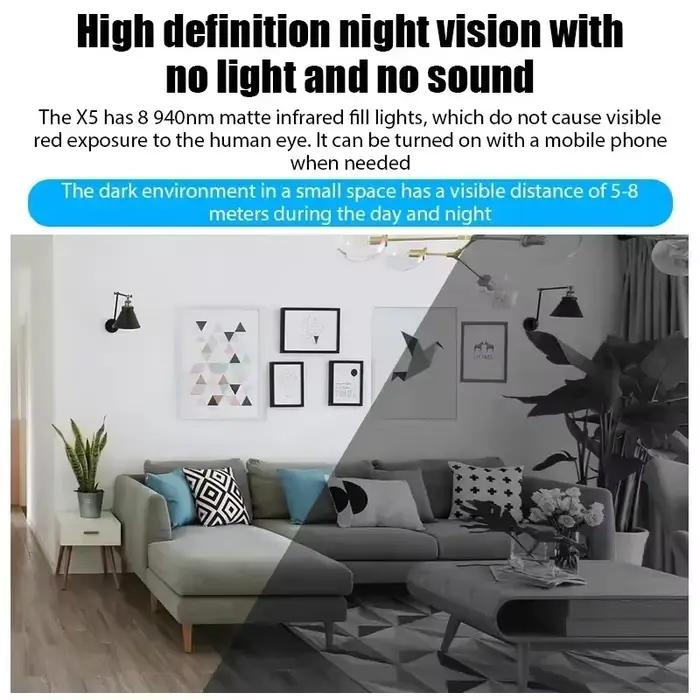 Mini caméra de surveillance 1080P avec vision nocturne et détection de mouvement pour la sécurité à domicile et extérieure