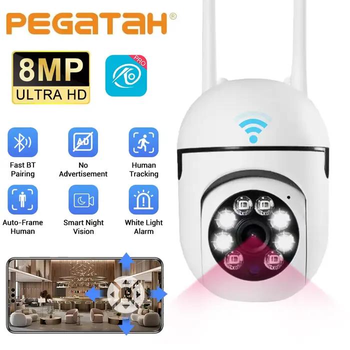 PEGATAH 8MP HD couleur nocturne Wifi IP caméra de sécurité sans fil PTZ 4X Zoom caméras