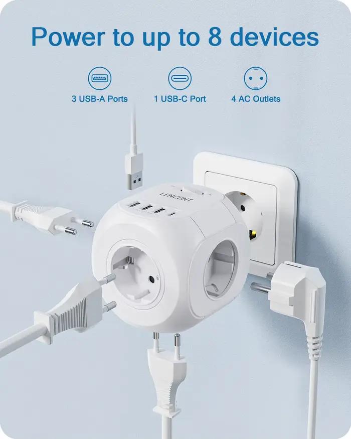 Multiprise LENCENT avec 4 Ports USB et Prise Secteur pour Charge Simultanée Appareils Électroniques Usage Général Occasions Spéciales