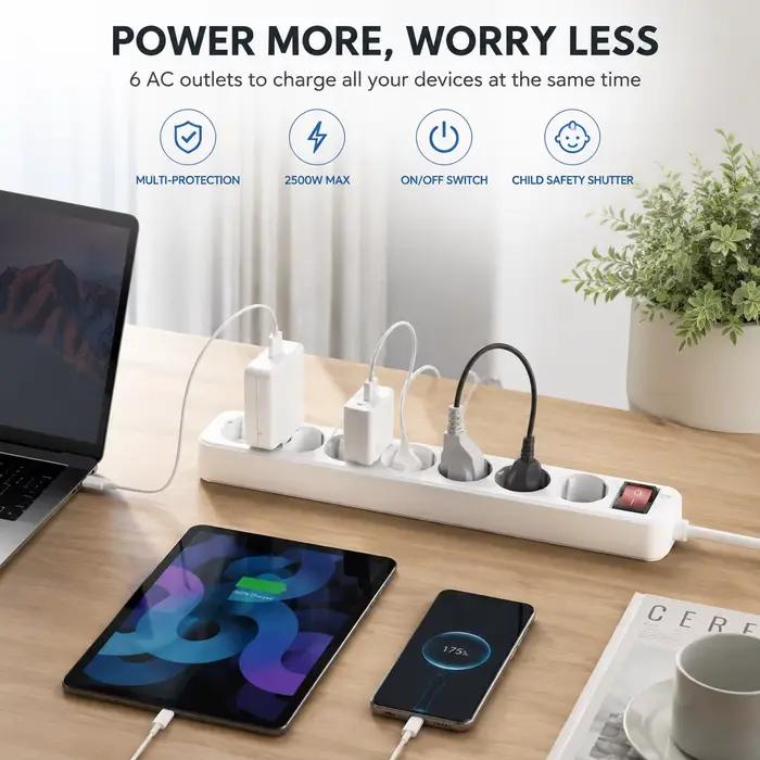 Multiprise Melery Anti-Surtension avec Protection Anti-Surtension et Prise Européenne pour Maison Bureau Etudiant Hôpital Occasions Spéciales