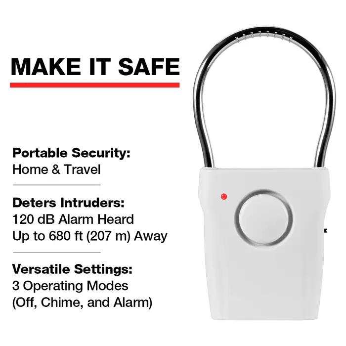 Alarme de poignée de porte réglable 120dB pour maison voiture voyage hôtel protection familiale occasionnelle