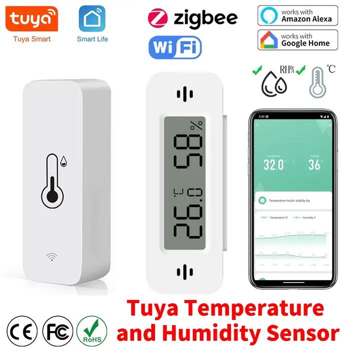 Tuya Zigbee WiFi capteur de température et d'humidité APP moniteur à distance pour maison intelligente var SmartLife fonctionne avec Alexa Google Assistant