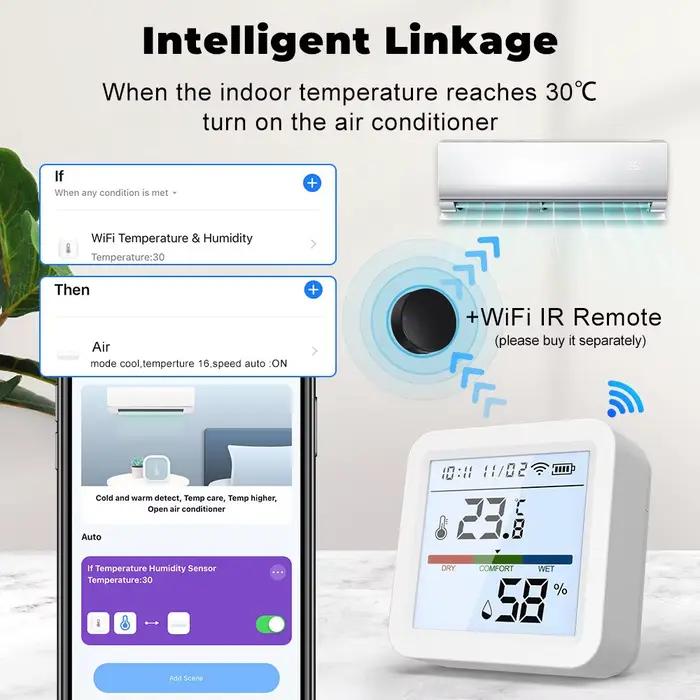 Capteur de température et d'humidité WiFi ONENUO avec compatibilité Alexa et Google Home Assistant pour contrôle vocal et smartphone à offrir pour amélioration du confort à domicile