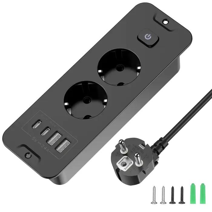 Multiprise de bureau intégrée avec USB et Type-C pour un espace de travail organisé et sécurisé à offrir pour bureau personnel ou professionnel