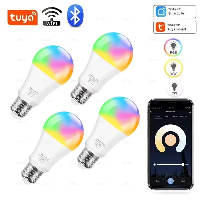 Tuya-Ampoule LED Intelligente Wifi/Bluetooth, Lampe LED, Alexa, RGB, 110V, 220V, Lampes Intelligente