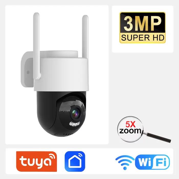 Tuya Wifi PTZ caméra extérieure 5X Zoom sécurité IP caméra 5MP couleur Vision nocturne Surveillance