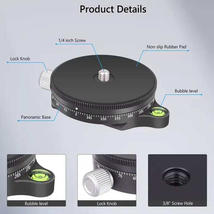 Base panoramique Artcise 360° en aluminium CNC pour appareils photo DSLR et caméscopes occasions spéciales