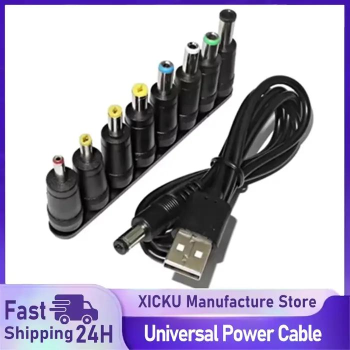  Câble d'alimentation universel USB vers DC, Jack 5.5x2.1mm, cordon de chargement 5V avec 8 embouts