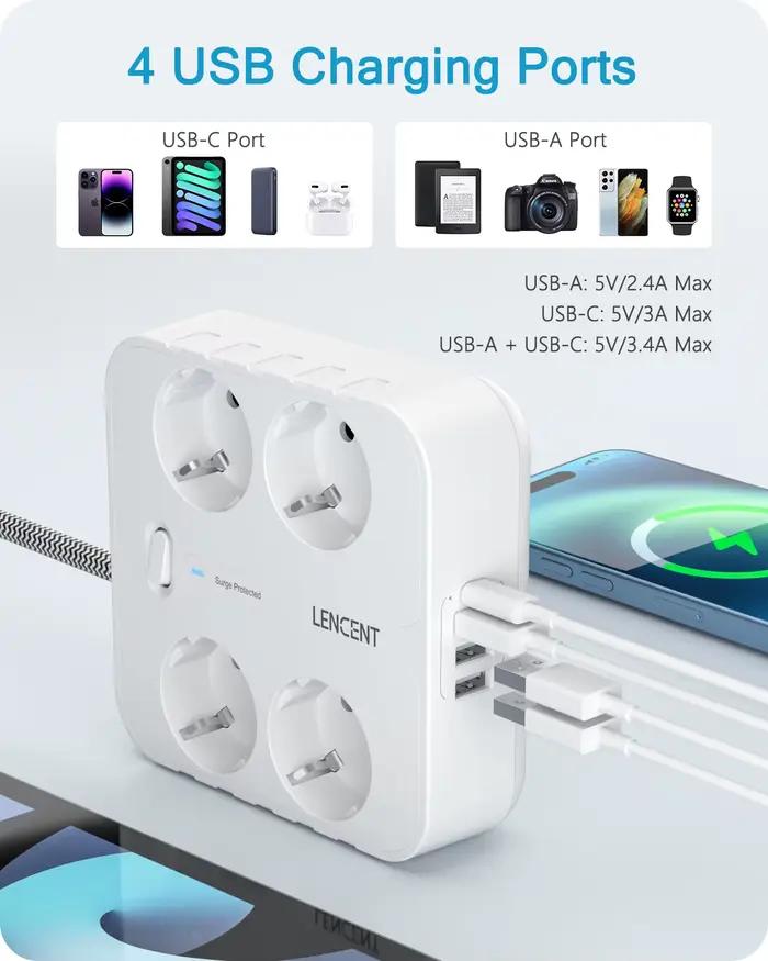 Multiprise EU Plug avec interrupteur pour la maison et le bureau
