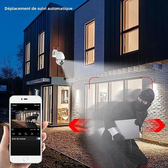 Caméra de sécurité extérieure Tuya 3MP PTZ Wifi avec vidéosurveillance Audio IP Compatible avec le système d'alarme intelligent PGST
