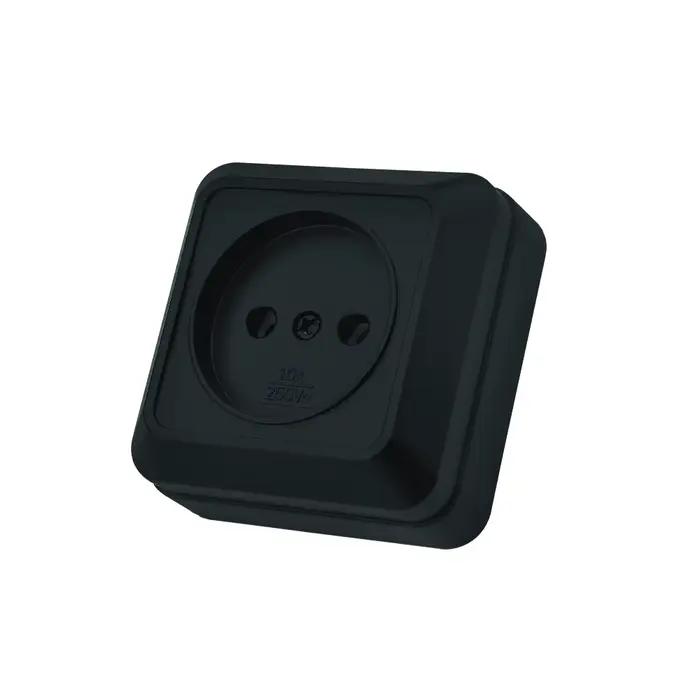 Prises électriques en plastique noires pour montage mural, norme européenne, sans peinture, ignifuge