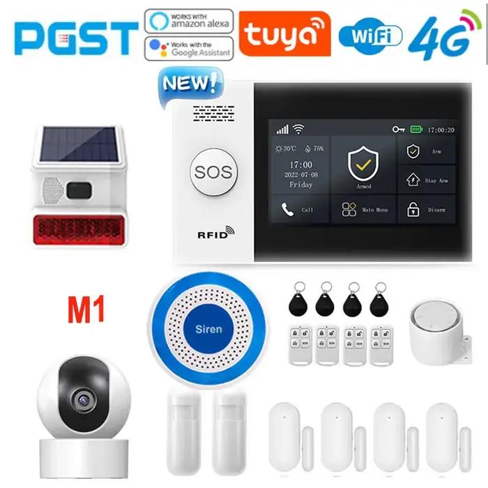Kit d'alarme PGST 4G Tuya nouveau système de sécurité domestique sans fil 107 avec détecteur de mouvement sirène WiFi GSM alarme antivol Alexa et Google