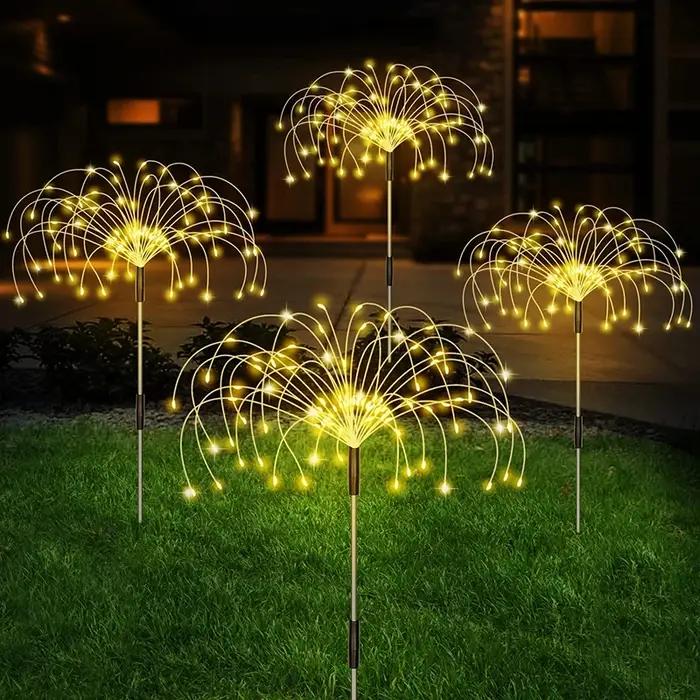 Solaire LED feu d'artifice fée lumières extérieur étanche décoration de jardin pelouse voie lampe
