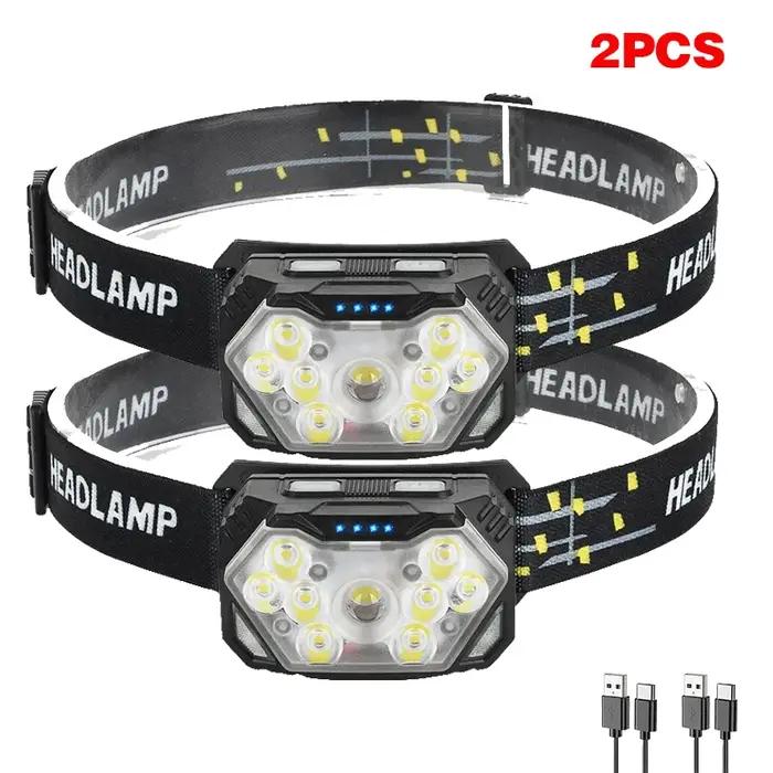 9 LED lampe frontale forte USB rechargeable capteur de mouvement phare Portable pêche Camping