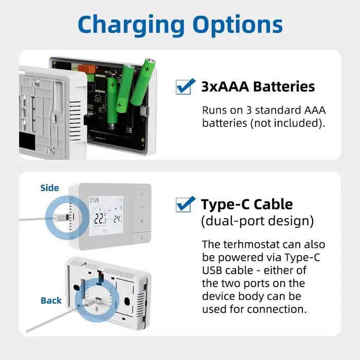 Beok Tuya Thermostat de chauffage/refroidissement pour chaudière à gaz Maison intelligente Thermorégulateur alimenté par batterie Programmation quotidienne Fonctionne avec Alexa