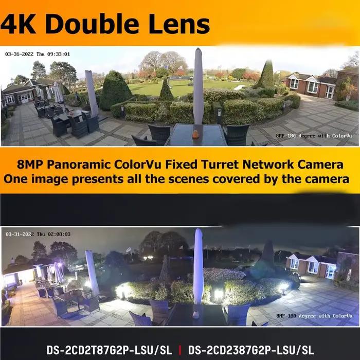 Hikvision 8MP caméra DS-2CD2387G2P-LSU/SL 4K tourelle panoramique ColorVu couleur nuit intégré micro haut-parleur lumière stroboscopique alarme Audio