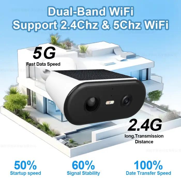 Caméra de sécurité solaire 2K WIFI sans fil 2.4/5GHz DualBand