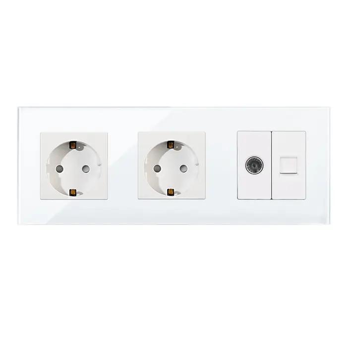 Bingoelec prise ue avec TV/CAT6 Double type-c USB prises murales électriques remplaçables TV Internet RJ45 connexions PC cadre en verre