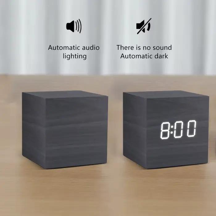 Réveil LED en bois, commande vocale, horloge de bureau électronique, alimenté par USB/AAA
