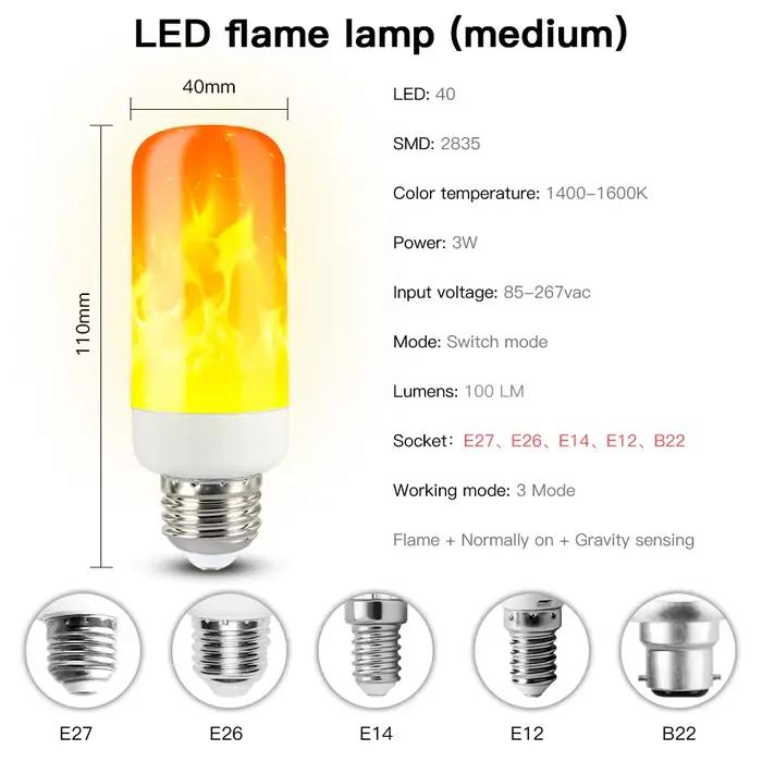 Ampoule LED décorative à effet de flamme dynamique 4 modes
