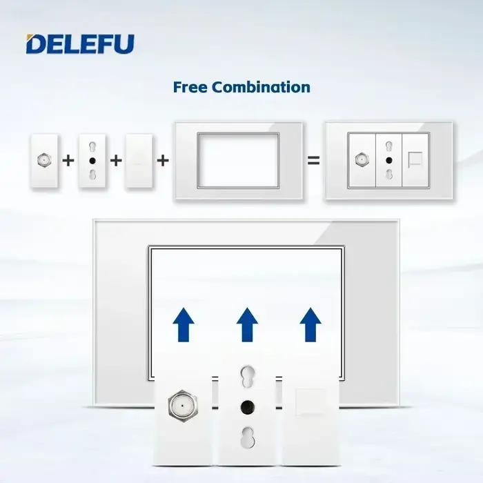 DELEFU panneau de verre blanc norme italienne 118*74mm TEL CAT5E CAT6 prise murale Satellite TV