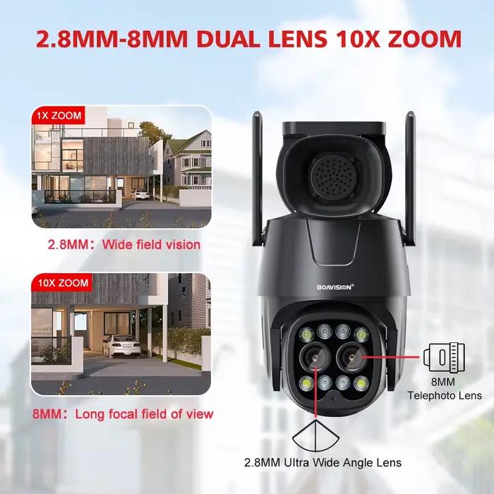 Caméra IP Wifi/4G carte Sim PTZ 4MP 8MP double objectif 2.8mm-8mm 10X Zoom extérieur AI suivi humain couleur Vision