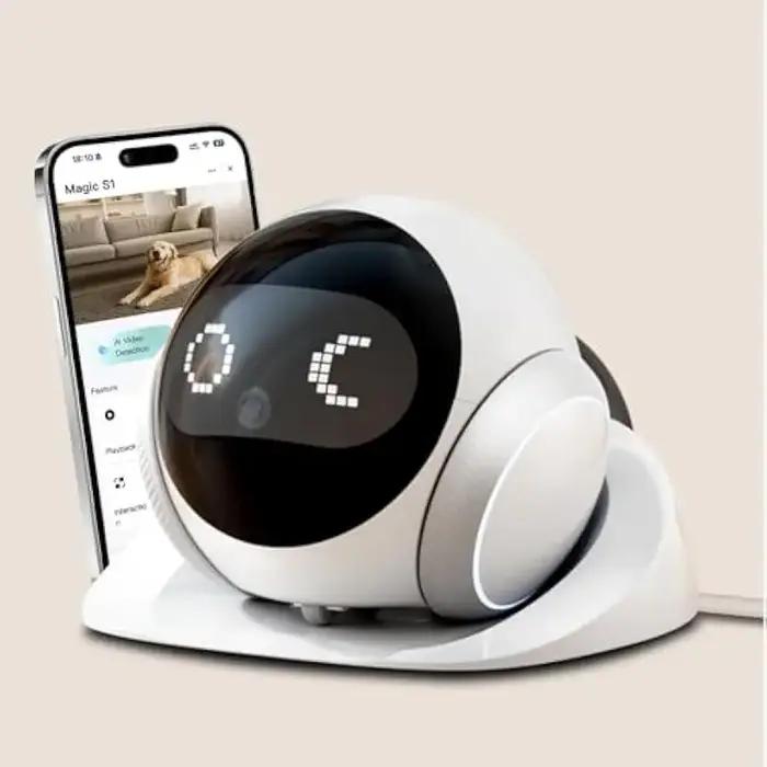 Caméra robot pour animaux de compagnie avec recharge automatique, vision nocturne et contrôle par application mobile pour surveiller chats chiens bébés en intérieur