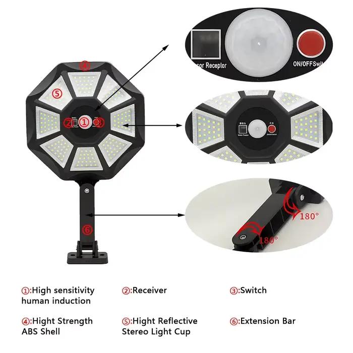168 LED lumières solaires 12h éclairage sécurité projecteurs extérieur capteur de mouvement étanche