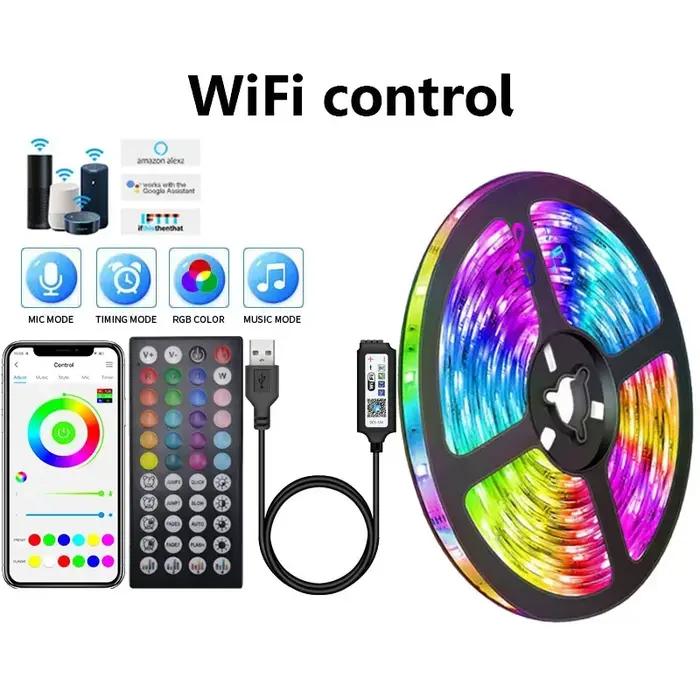 Bande lumineuse LED USB flexible pour décoration de salon chambre fête avec contrôle Bluetooth télécommande infrarouge et application mobile occasion spéciale