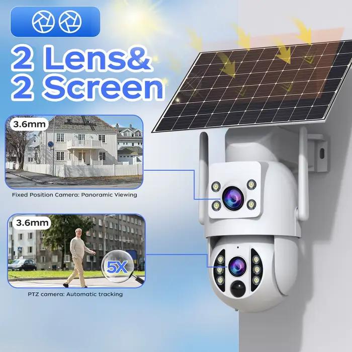 JOOAN 4K caméra de sécurité solaire sans fil extérieure double objectif