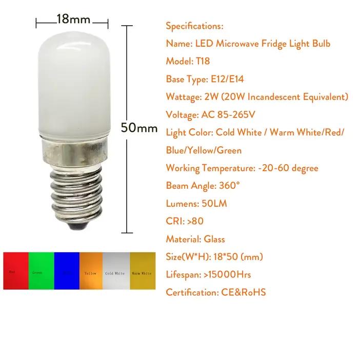 Ampoule LED Colorée Mini T18 Pour Réfrigérateur Congélateur Salon Occasions Spéciales Blanc Froid Chaud Rouge Vert Bleu Jaune