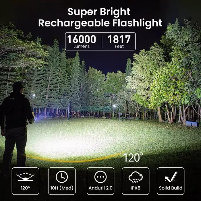Sofirn Q8 Plus lampe de poche LED Super puissante 16000lm USB C Rechargeable 21700 torche Anduril 2.