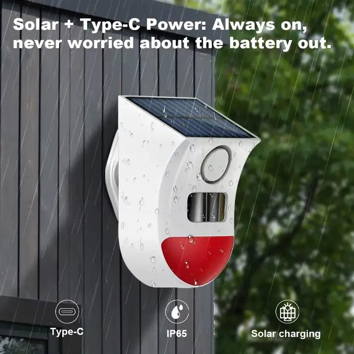 Alarme solaire Tuya WiFi 2-en-1 avec détecteur de mouvement 120 dB