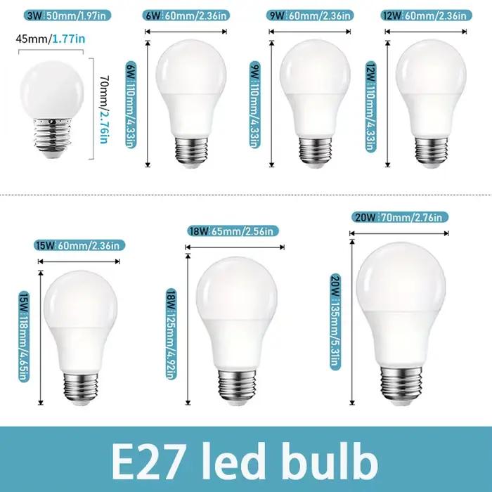 8 pièces ampoule LED E27 220V 3W 6W 9W 12W 15W 18W 20W