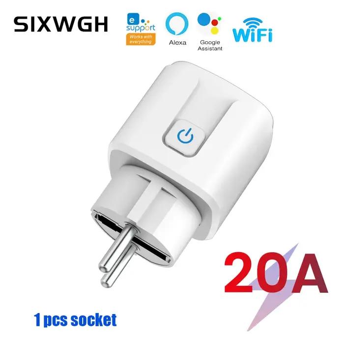 SIXWGH Wifi prise intelligente 16A EU télécommande minuterie surveillance de l'alimentation Assistant vocal pour Google Home Alexa