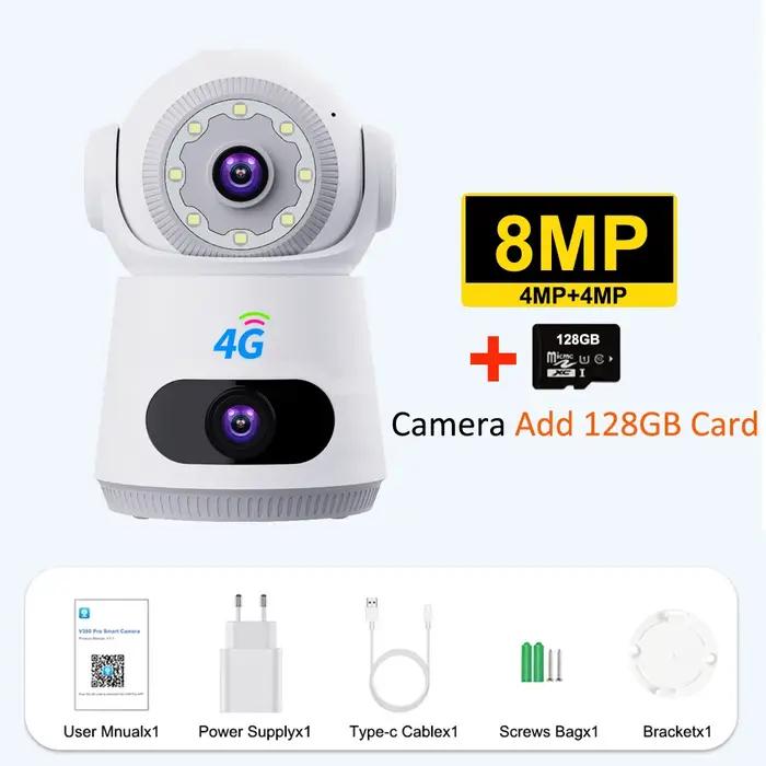 Caméra 4G avec carte Sim 8MP 4K double objectif