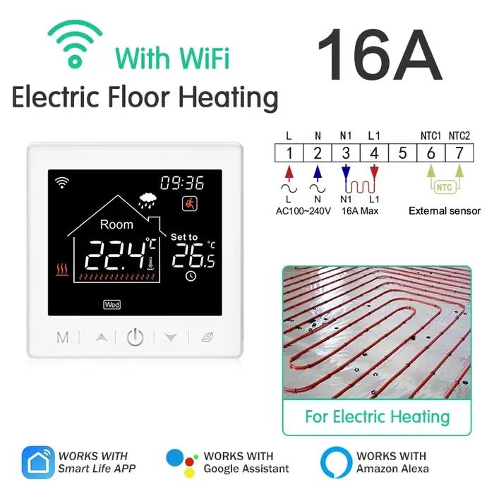 Thermostat WiFi Intelligent pour Chauffage au Sol Électrique, Eau ou Gaz, Contrôle Vocal et App Mobile pour une Maison Plus Confortable